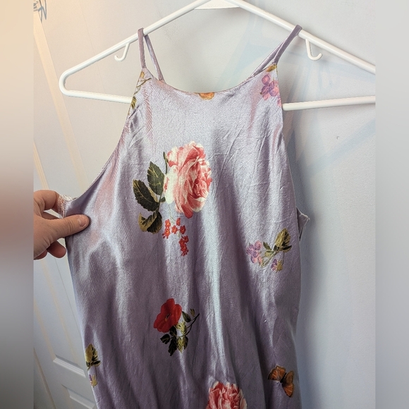 BEECHERS BROOK Size 4 Vintage Satin Effect Maxi Dress Lilac, Floral, Butterfly - Picture 2 of 11